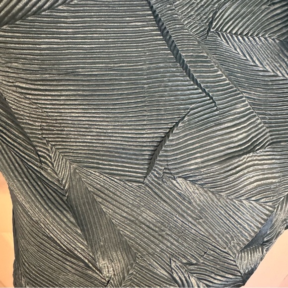 Floreat Anthropologie Teal Satin Tank Top Blouse | Textured Leaf Print Cami - Picture 4 of 5